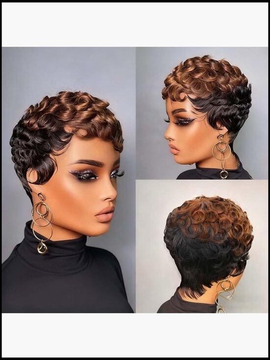 Short Layered Human Hair Wig Pixie Cut Glueless Full Machine Made main image 4